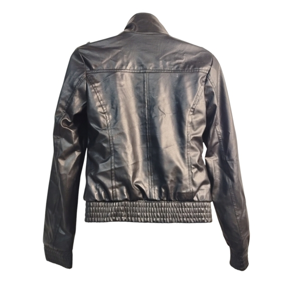 Miss London Women's Black Faux Leather Bomber/Biker Jacket Size M - Picture 2 of 9